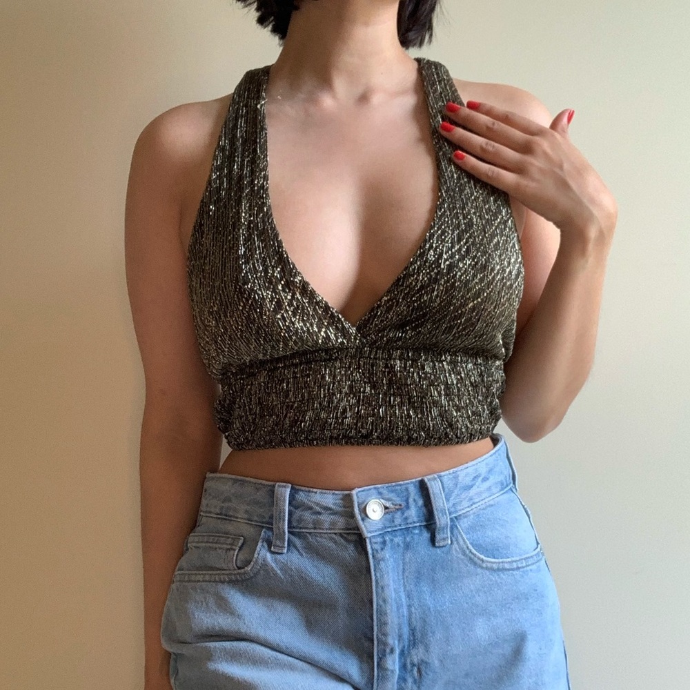 Silky Shiny Plunge Halter Neck Top